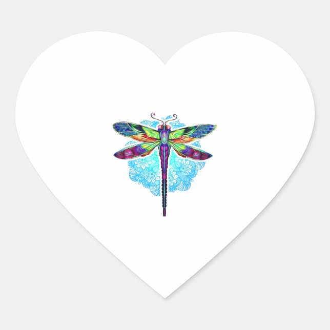 Magical Colorful Dragonfly Mandala    Heart Sticker (Front)