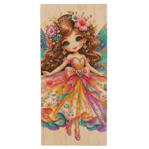 Magical Colorful Fairy Digital Clipart - Cute Fant Wood Flash Drive