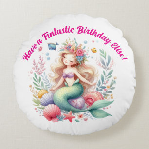 Magical colorful Mermaid Fintastic Birthday Gift Round Pillow