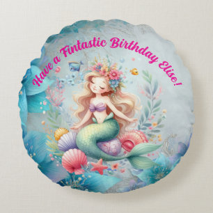 Magical colorful Mermaid Fintastic Birthday Gift Round Pillow