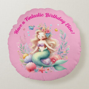 Magical colorful Mermaid Fintastic Birthday Gift Round Pillow