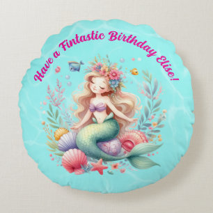 Magical colorful Mermaid Fintastic Birthday Gift Round Pillow