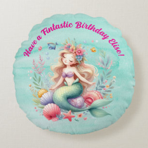 Magical colorful Mermaid Fintastic Birthday Gift Round Pillow