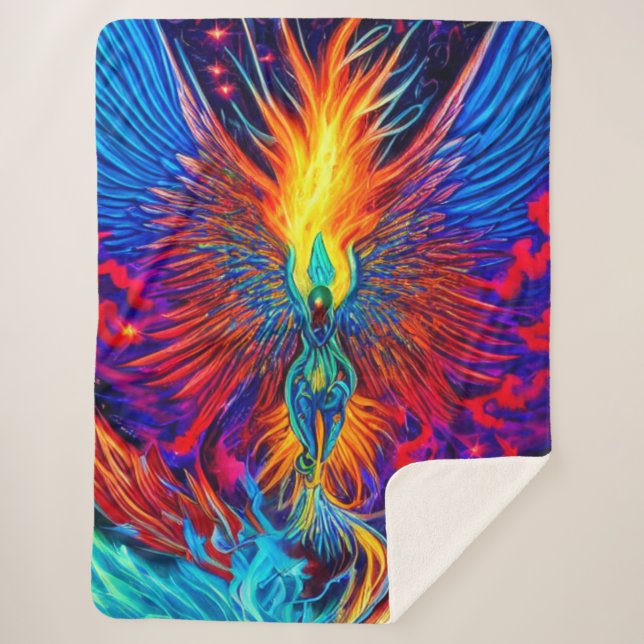 Magical Colorful Phoenix Sherpa Blanket (Front)
