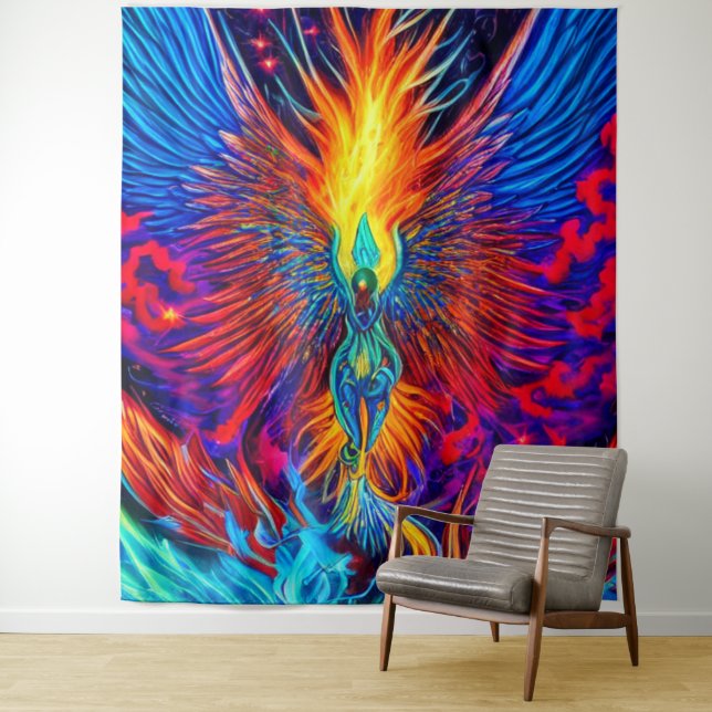 Magical Colorful Phoenix Tapestry (In Situ)