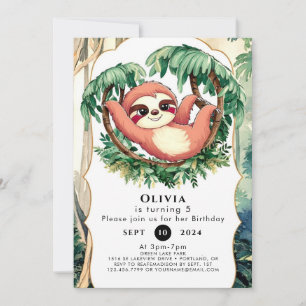 Magical Colorful Sloth Birthday Invitation