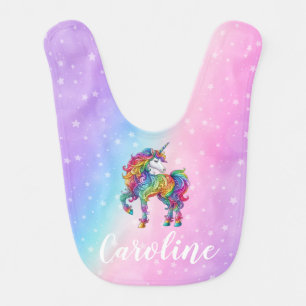 Magical colorful unicorn  baby bib
