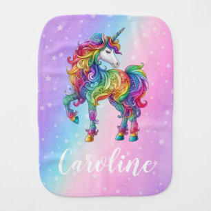 Magical colorful unicorn baby burp cloth