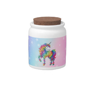 Magical colorful unicorn candy jar