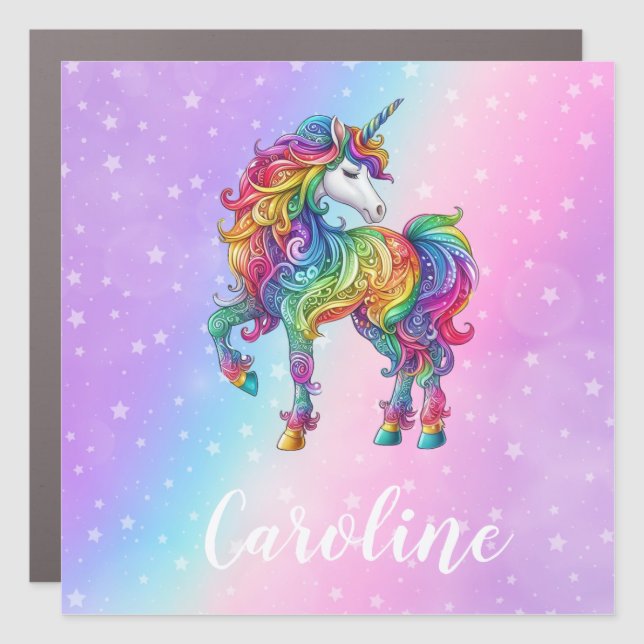 Magical colorful unicorn  car magnet (Front)