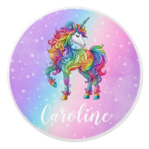 Magical colorful unicorn  ceramic knob
