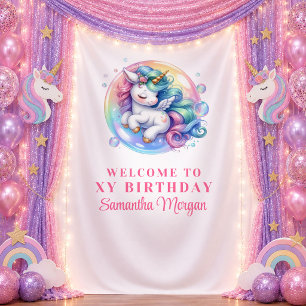 Magical Colorful Unicorn Pastel Party Banner Tapestry