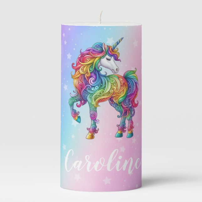 Magical colorful unicorn  pillar candle (Front)