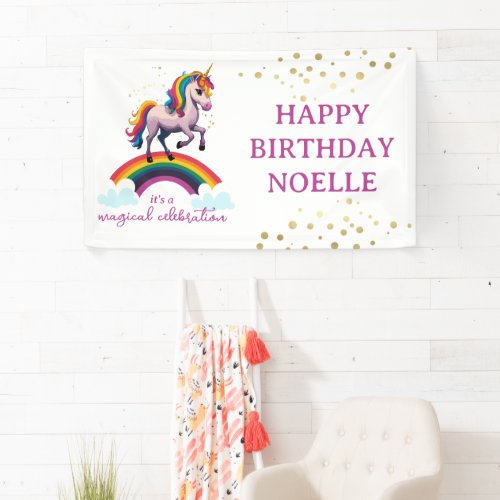 Magical Colorful Unicorn Rainbow Birthday Banner