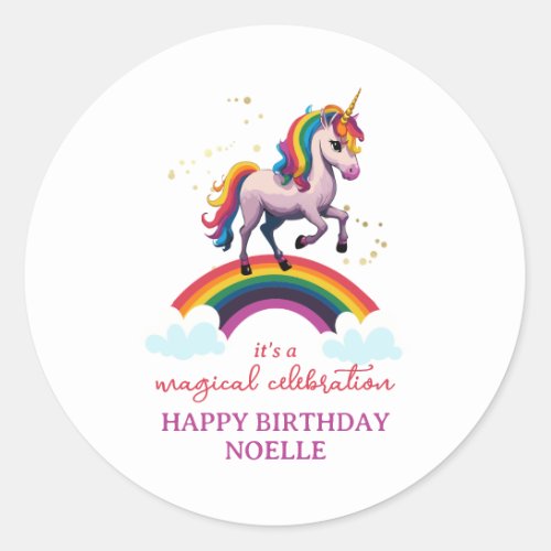 Magical Colorful Unicorn Rainbow Birthday Classic Round Sticker