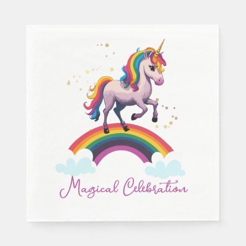 Magical Colorful Unicorn Rainbow Birthday Napkins