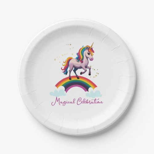 Magical Colorful Unicorn Rainbow Birthday Paper Plates