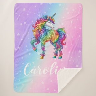 Magical colorful unicorn sherpa blanket