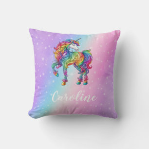 Magical colorful unicorn throw pillow