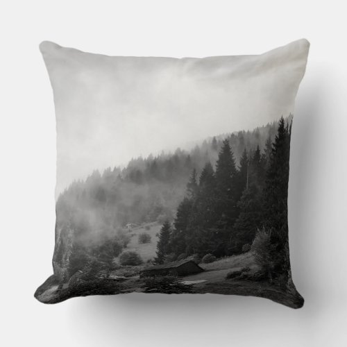 Magical cool nature in fog throw pillow