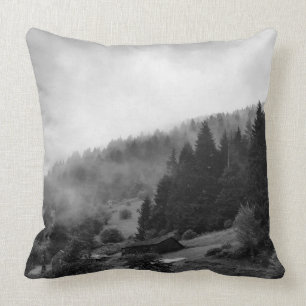 Magical, cool nature in fog throw pillow