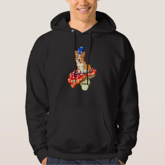 Magical Corgi Wizard Sitting On Red Spotted Mushro Hoodie