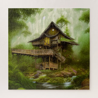 Magical Cottage House in greenery Scene Forest Pos Jigsaw Puzzle