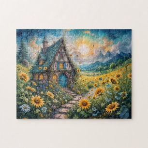 Magical Cottage with Sunflower Field Jigsaw Puzzle