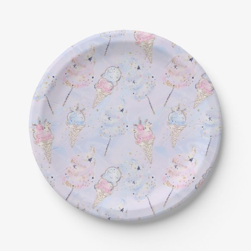 Magical Cotton Candy and Ice Cream Glitter Pattern Paper Plates