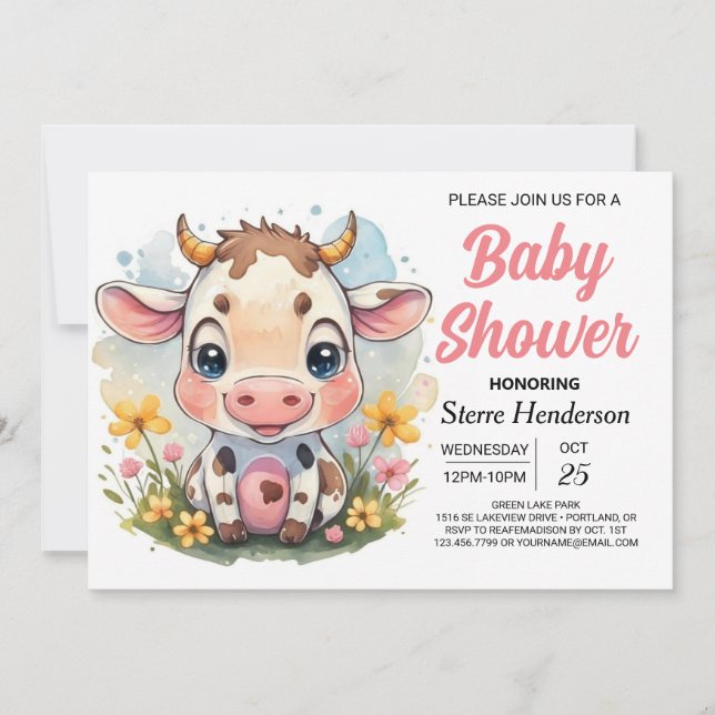 Magical Country Printable Cow Baby Shower Invitation (Front)