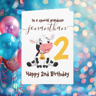 Magical Cow Birthday Celebration for Grandson Card