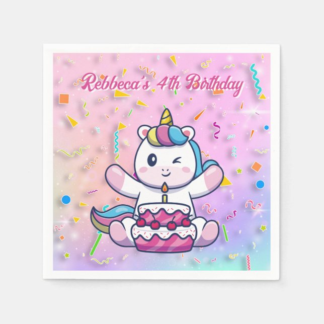 Magical Creature Unicorn Pink Birthday Napkin (Front)