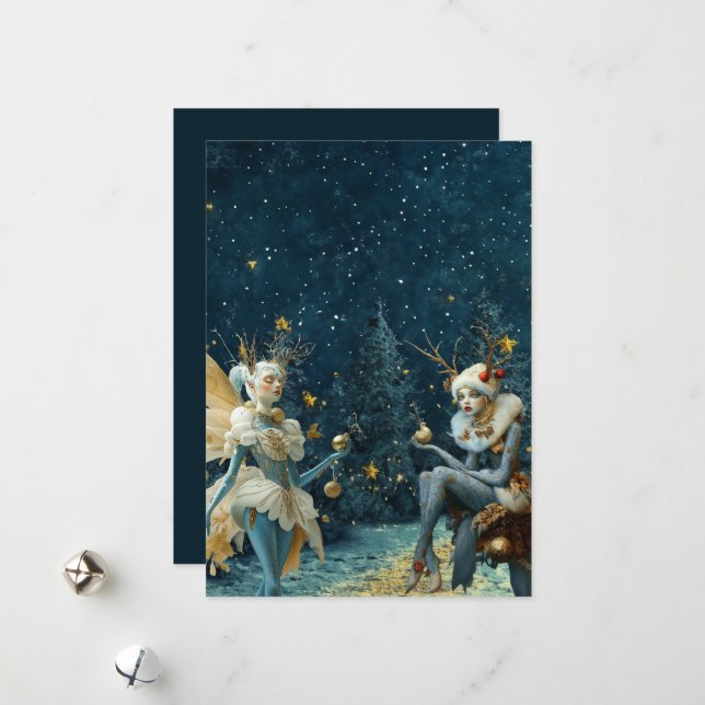 Magical Creatures In Blue Holiday Card (Front/Back In Situ)