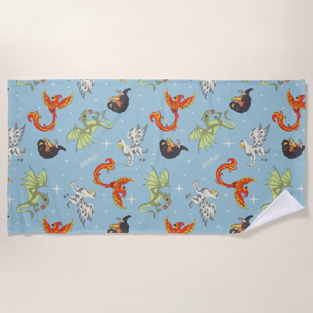 Magical Creatures Vintage Pattern Beach Towel (Front)
