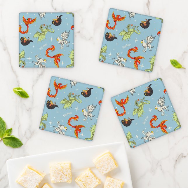 Magical Creatures Vintage Pattern Coaster Set (In Situ)