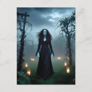 Magical, Creepy Witch in a Decrepit Garden Postcard
