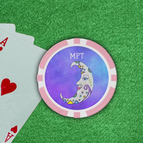 Magical Crescent Moon Abstract Decorations Face Poker Chips