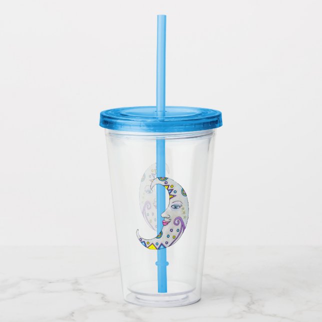 Magical Crescent Moon Colorful Markings Face Acrylic Tumbler (Front)