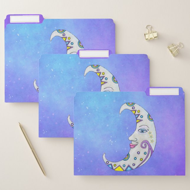 Magical Crescent Moon Decorations Face Sky Stars File Folder (Set)