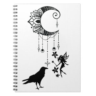 Magical Crescent Moon, Fairy and Crow Fantasy Notebook