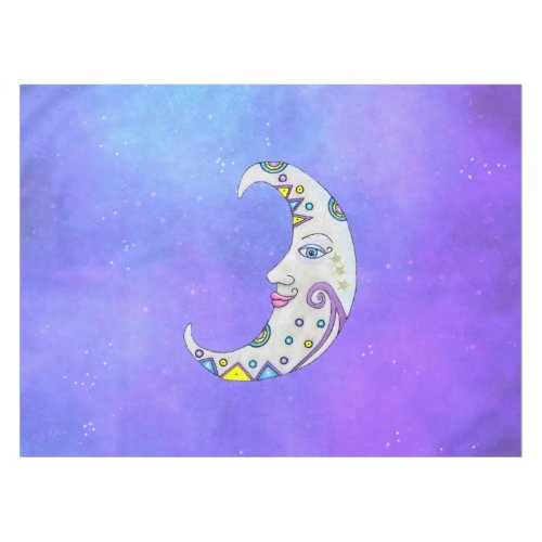 Magical Crescent Moon Fancy Decorations Face Sky Tablecloth