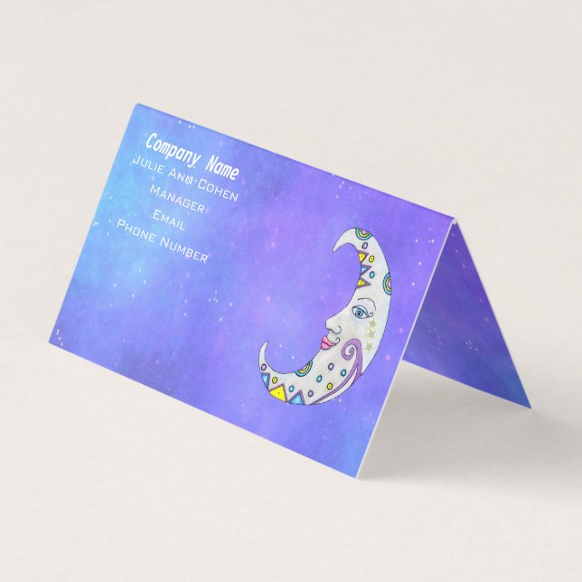 Magical Crescent Moon Pretty Face Colorful Marking Business Card (Front)