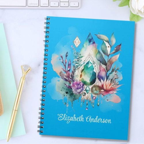 Magical Crystals Boho Dreamcatcher Aqua Notebook