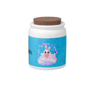 Magical Cute Bunny with Pink Heart Candy Jar