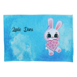 Magical Cute Bunny with Pink Heart Pillow Case