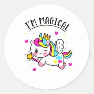 Magical Cute Chibi Unicorn Girl Classic Round Sticker