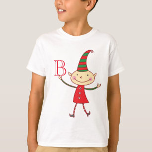 Magical Cute Christmas Elf Monogram Kid's Holiday T-Shirt