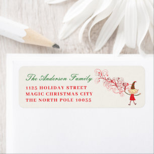 Magical Cute Elf With Red Swirls Christmas Address Label