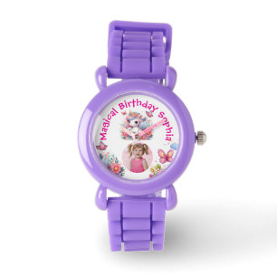 Magical Cute Floral Unicorn Photo Birthday Gift Watch