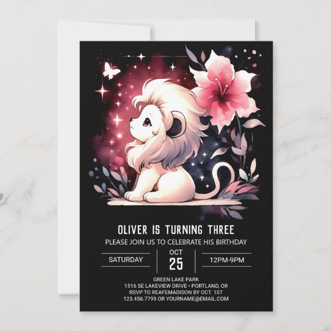 Magical Cute Lion Birthday Invitation (Front)